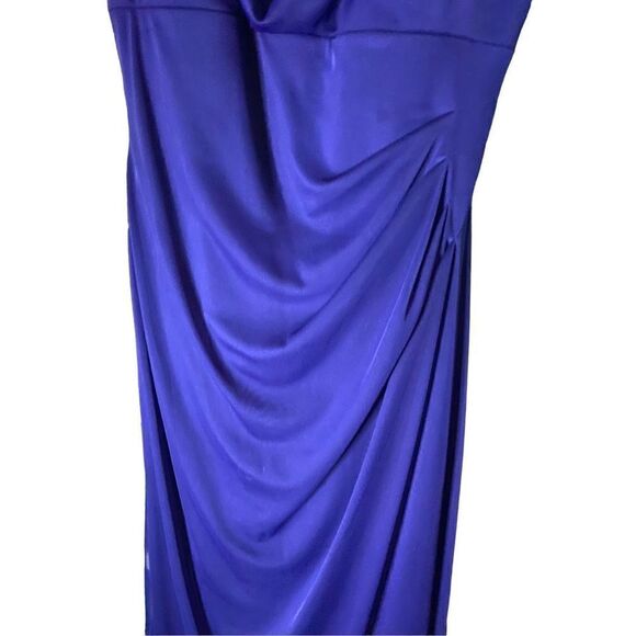 Xscape women’s royal blue side rauched chiffon, overlay gown, size 6  - Picture 8 of 10